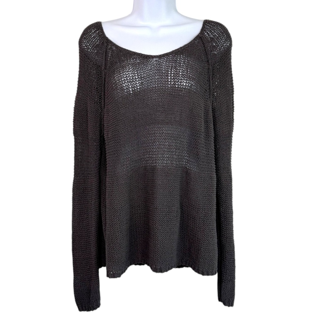 Free People Open Knit Linen Silk Cotton Sweater M Gray Boho Slouchy Beach Indie - Picture 2 of 8